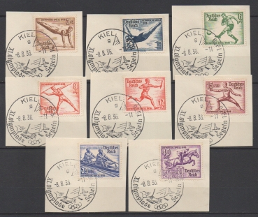 Michel Nr. 609 - 616, Olympiade mit Stempel Kiel auf Briefstück.